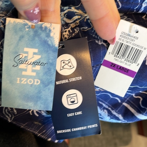 Izod Saltwater Men’s Casual Button Down NWT Size XXL Short Sleeves Vacation - Picture 7 of 11